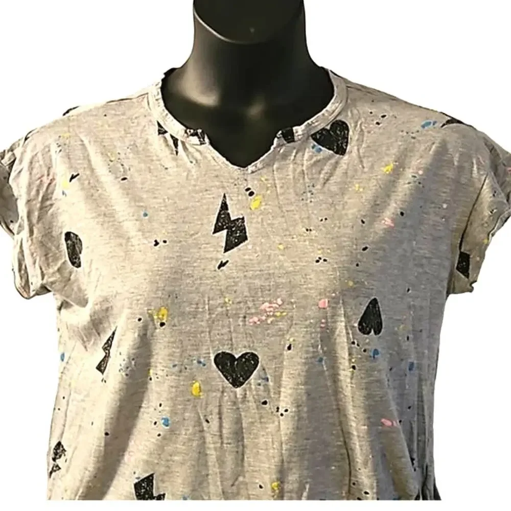 Excellent Wonder Nation Girls Gray Lightning & Hearts Graphic Tee Size XL